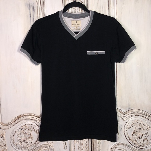 Men’s Scott James England Short Sleeve V Neck Popover Knit Upscale T Shirt S/S - Picture 1 of 10